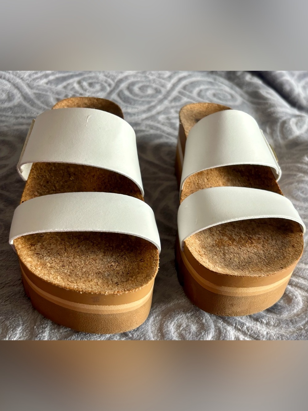 Reef White Dual-Strap Cork Platform Sandals